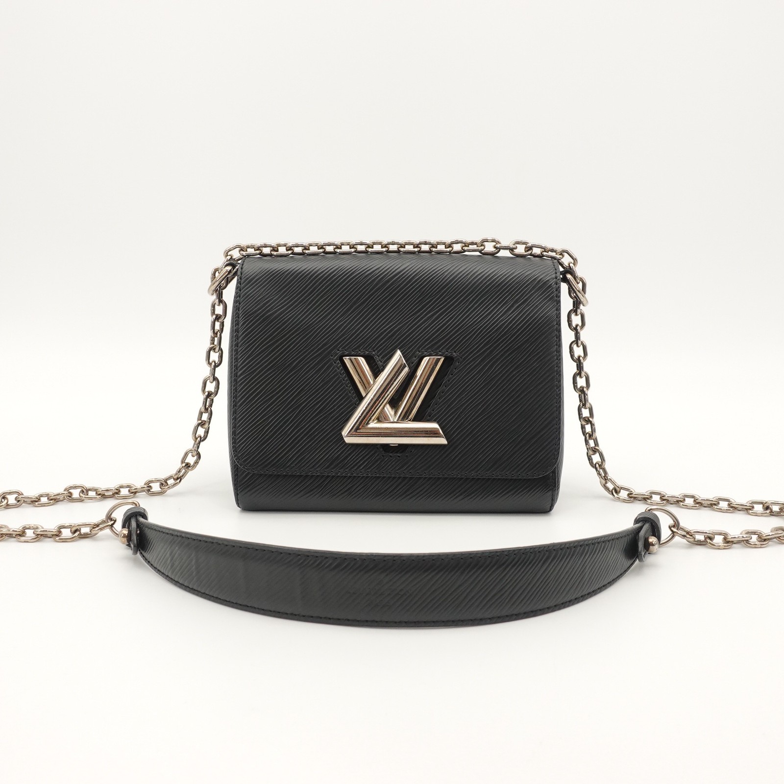 LOUIS VUITTON Twist MM Black Epi Leather Silver Chain Crossbody Shoulder Bag