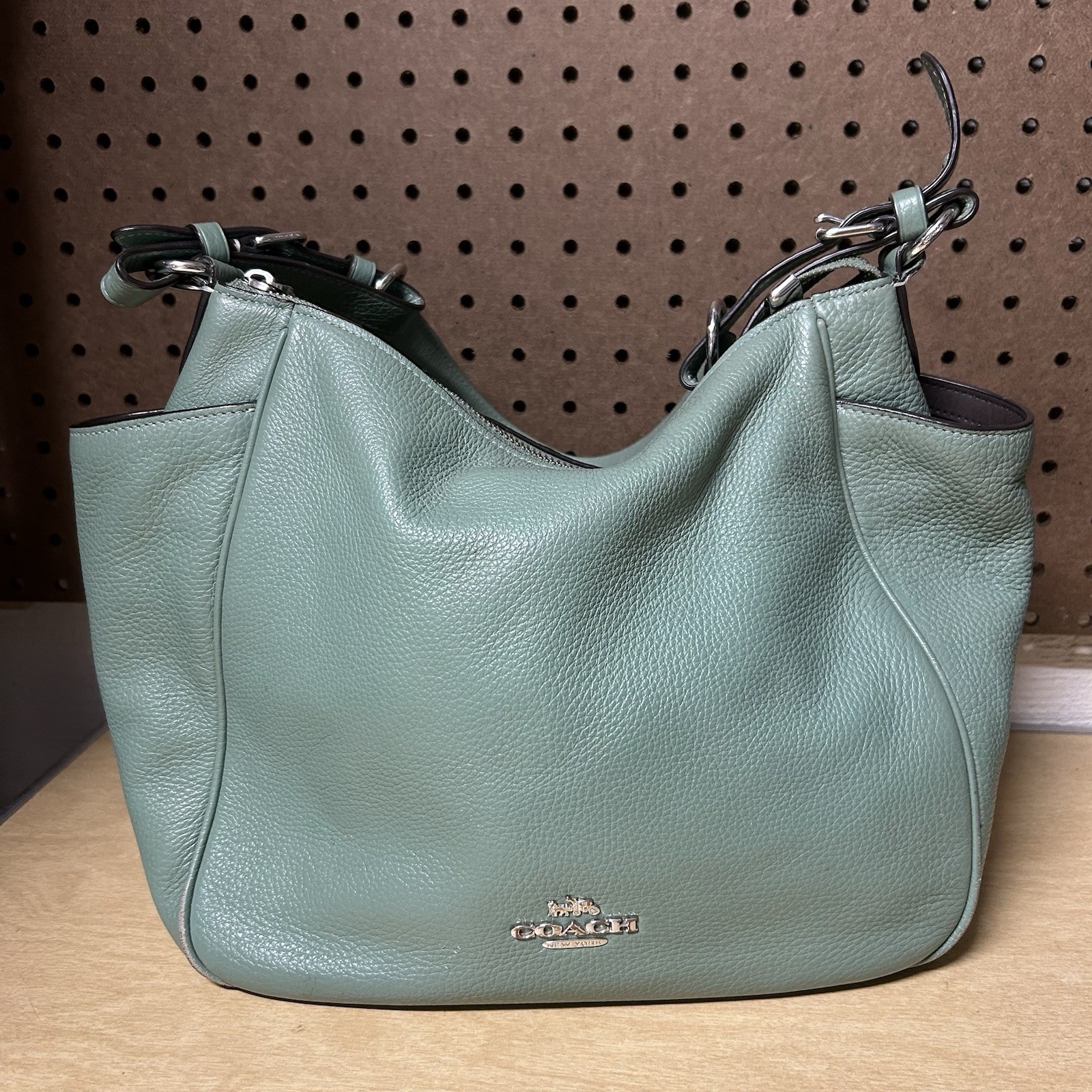 COACH Rori Green Pebble Leather Shoulder Bag C2853 Handbag Tote Purse Satchel