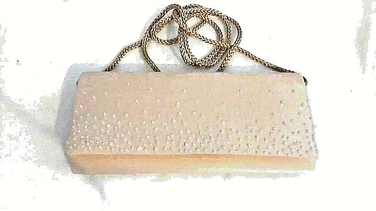 Rain Drop Bead Cream Bag by Sasha 8 x 4 Corded Strap Slight Shimmer Magnet Snap