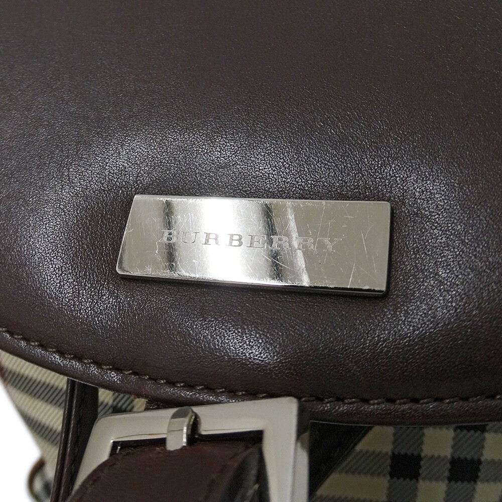 Burberry Mini Backpack Beige Brown Check Canvas Leather Women Drawstring Bag