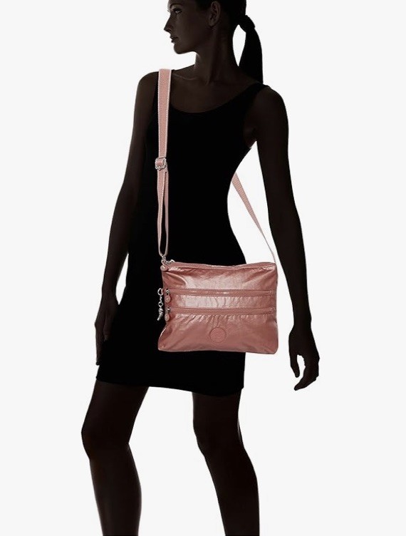 Kipling Alvar Women’s Metallic Pink Crossbody Bag 12″H X 10″W Zip Closure