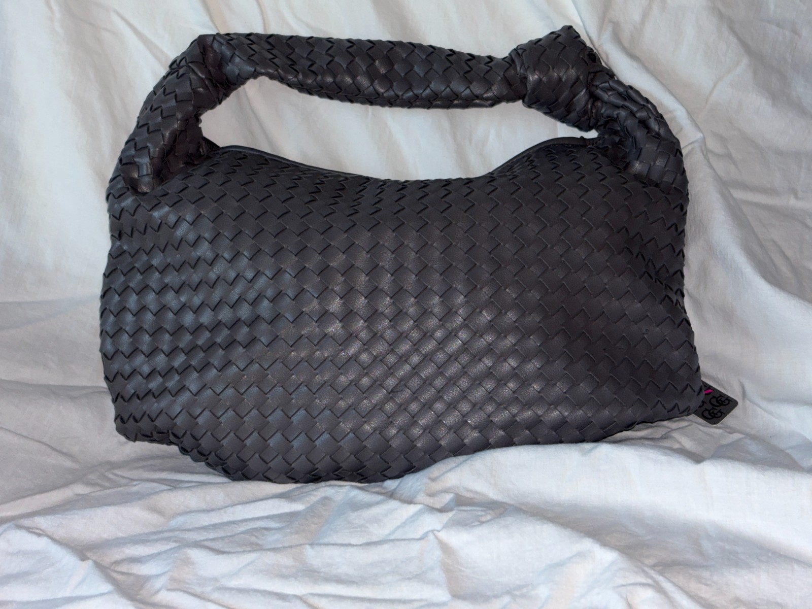 Glitzy Girlz Grey Over the Shoulder Faux Letter Weaved Degin with Large Interior