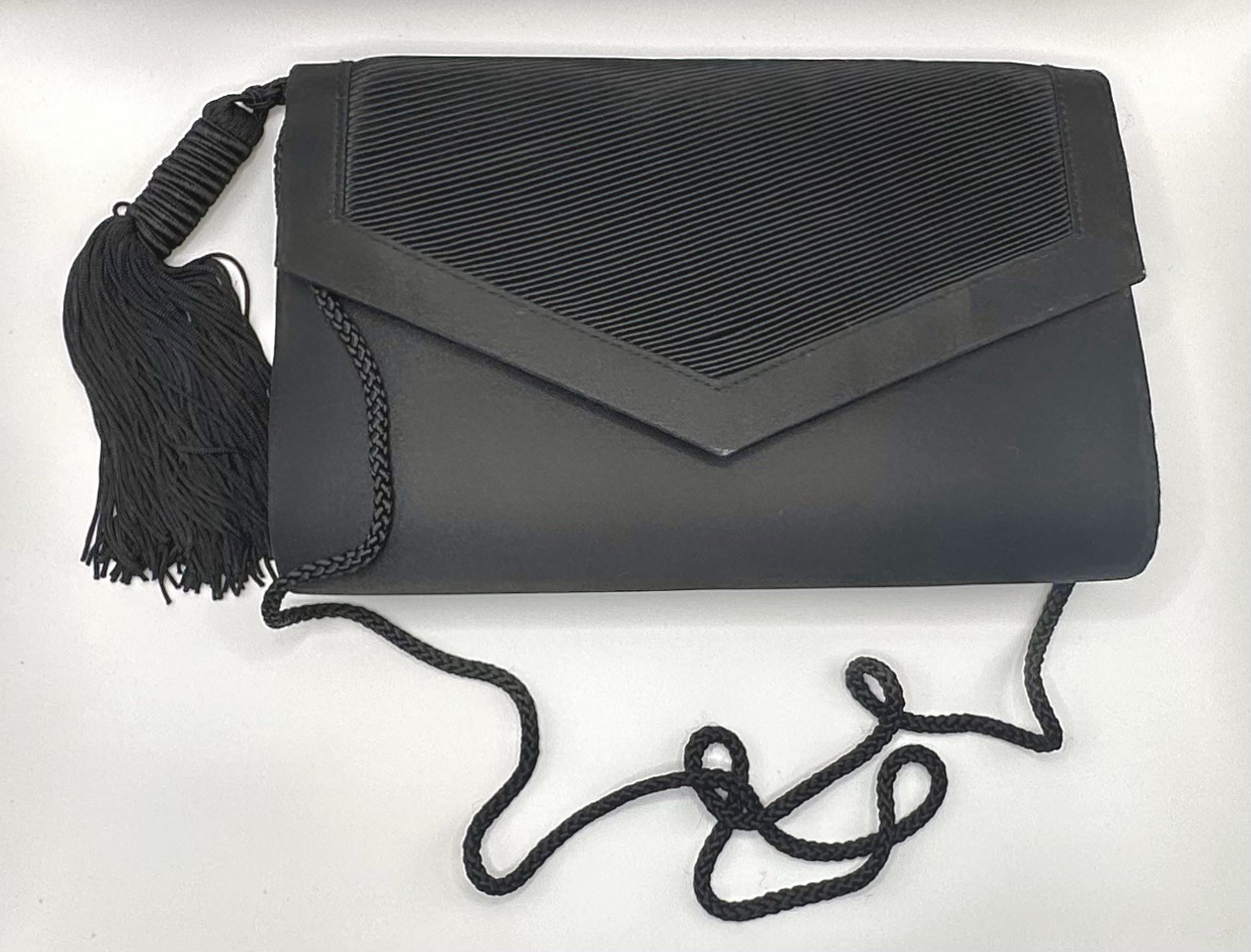 Vintage Valerie Stevens Black Satin Convertible Evening Clutch Crossbody Bag