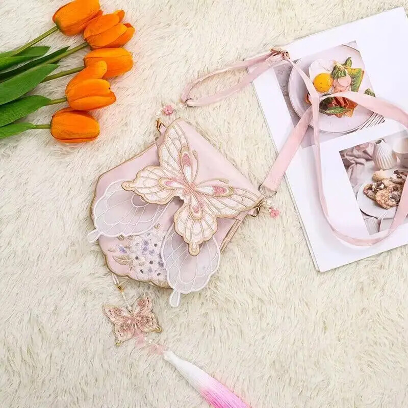 1PC Chinese Hanfu Butterfly Embroidery Bag Cross-body Tassel Handbag Ethnic Bag