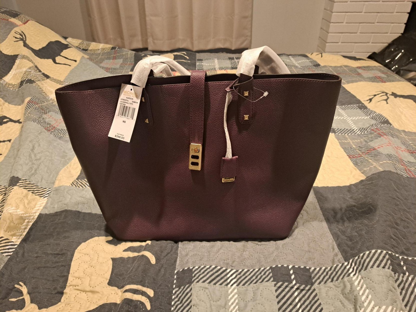 michael kors karson large carryall leather tote damson