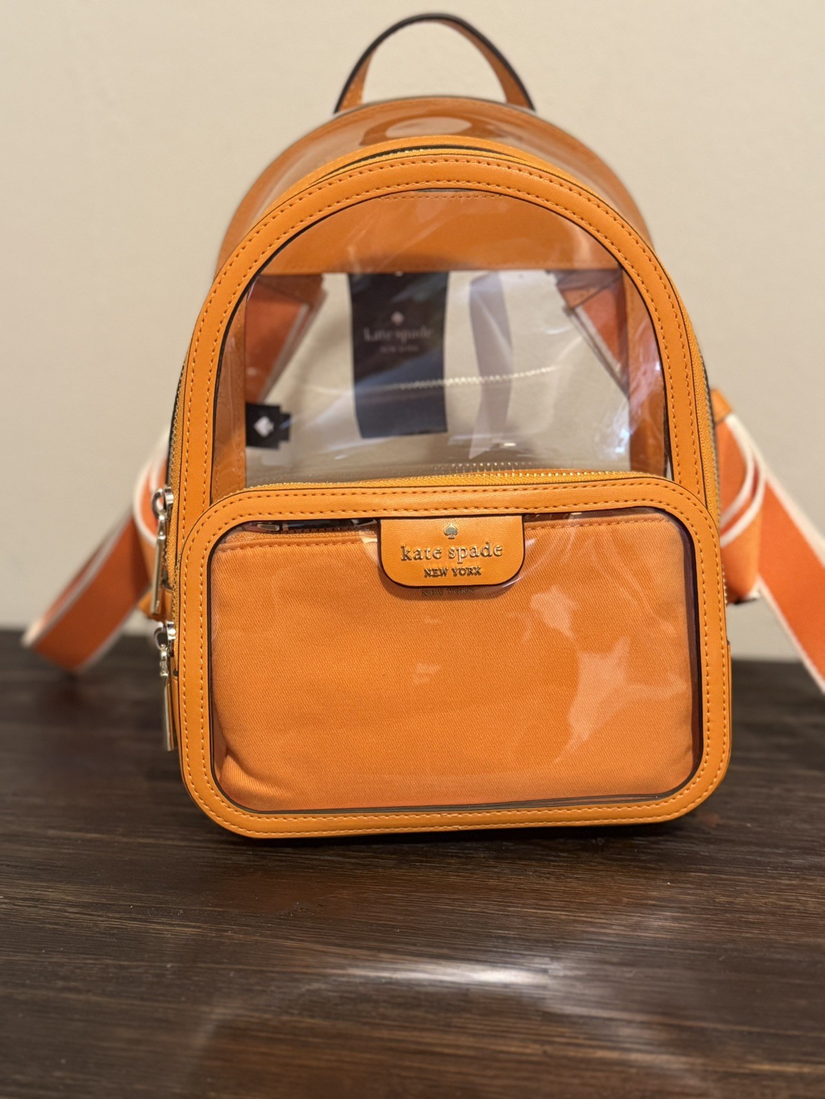 Kate Spade Clare See Through Mini Dome Backpack Purse – Orange NWT