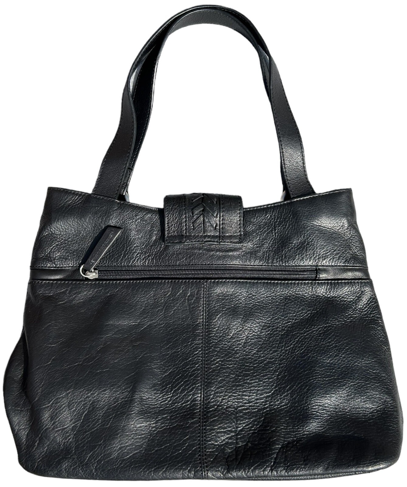 a.n.a Black Leather Handbag Shoulder Bag Purse Braided Details Fringe Loop Snap