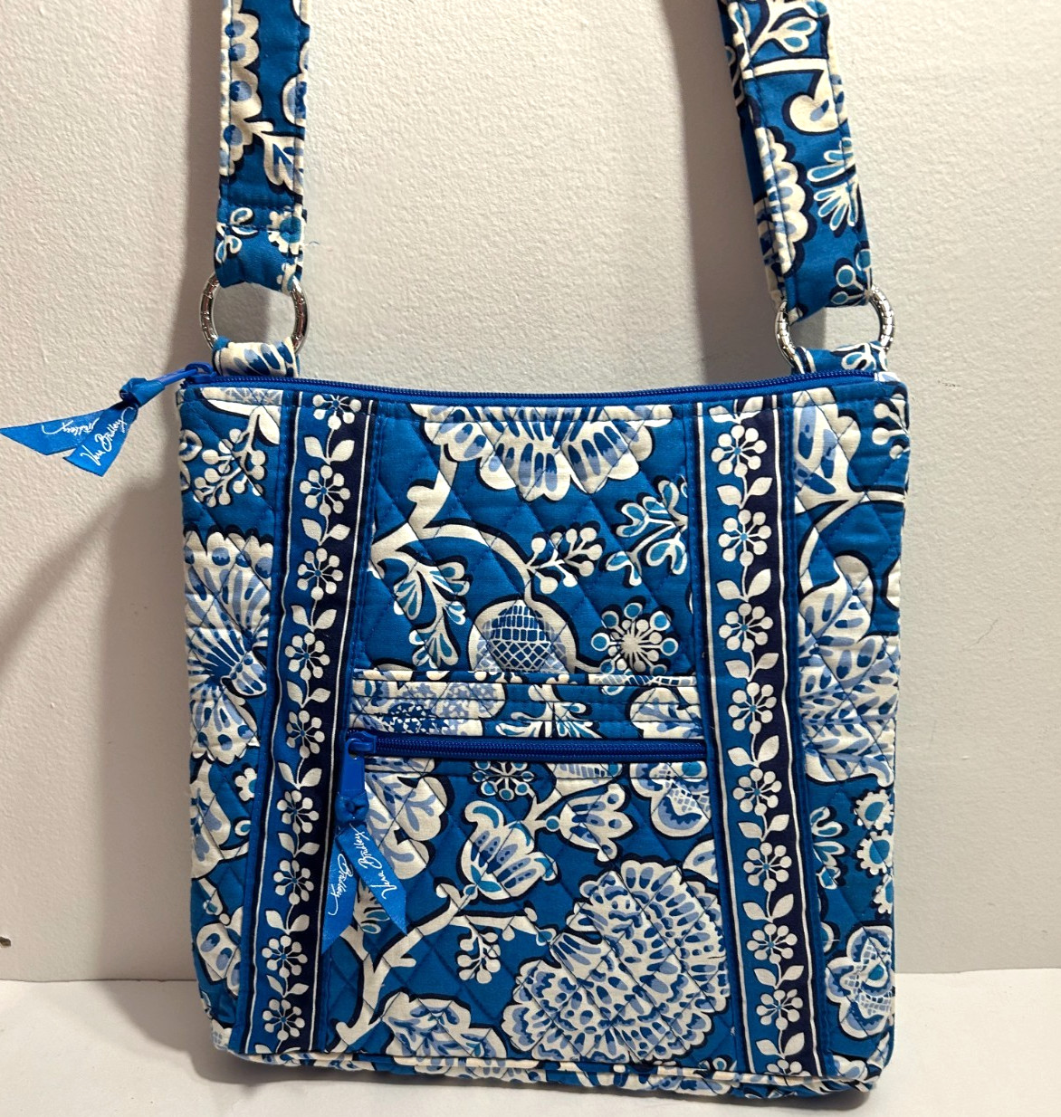 Vera Bradley White Blue Flowers Quilted Shoulder Crossbody Purse Bag