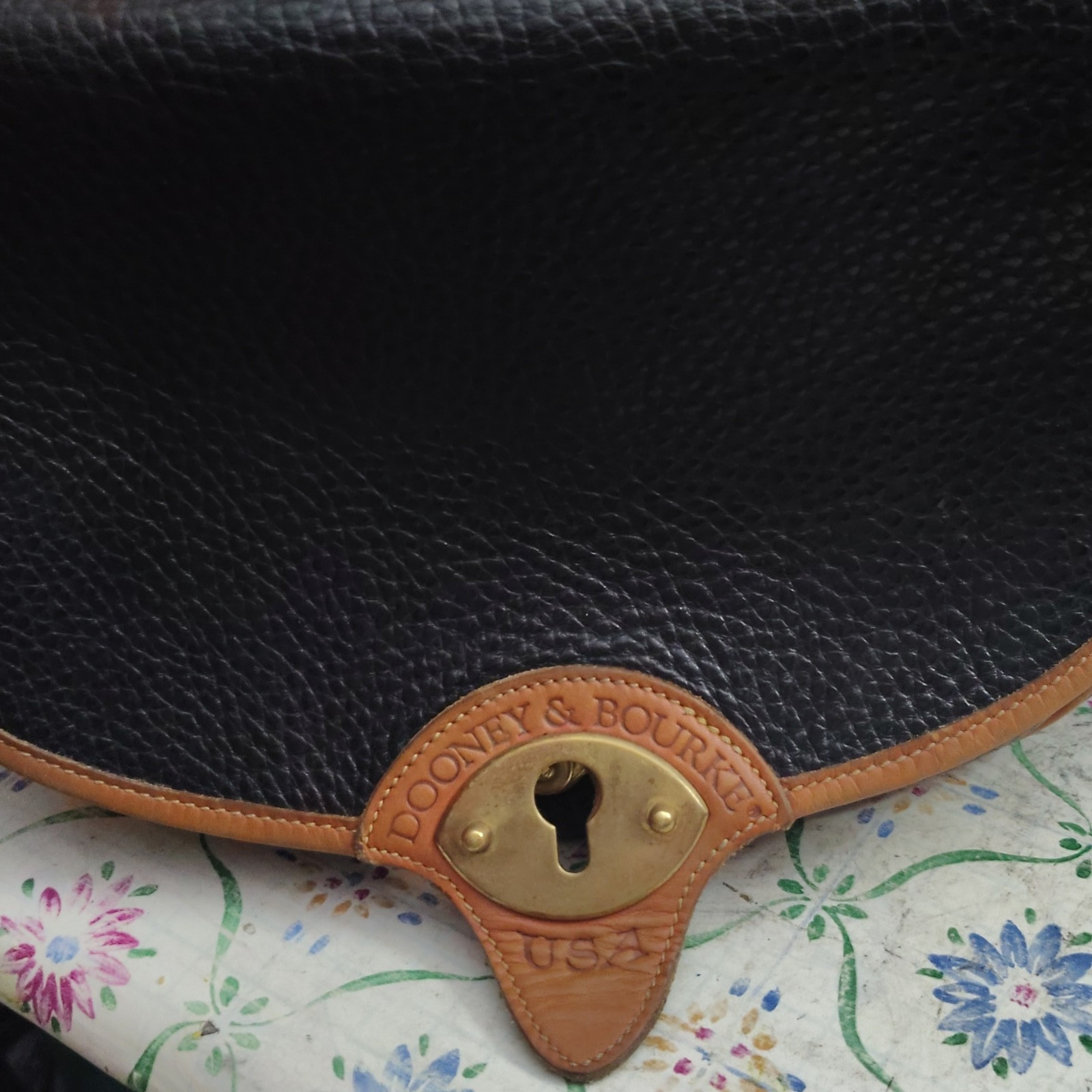 Dooney & Bourke Black Pebbled Crossbody Bag, Turn Lock, Gold Hardware