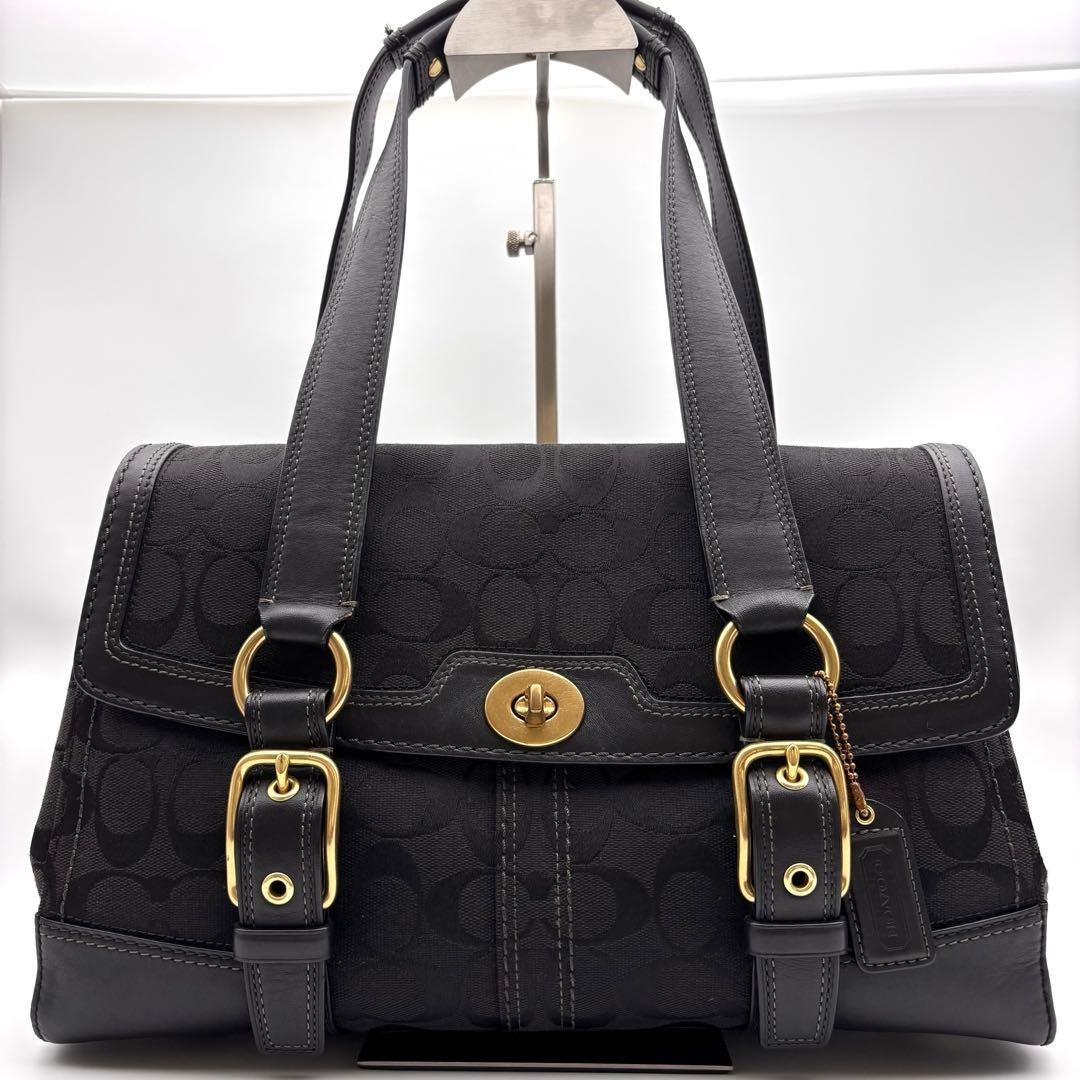 Coach Hampton Legacy Signature Canvas Flap Satchel Black Turn-Lock D0726-11060