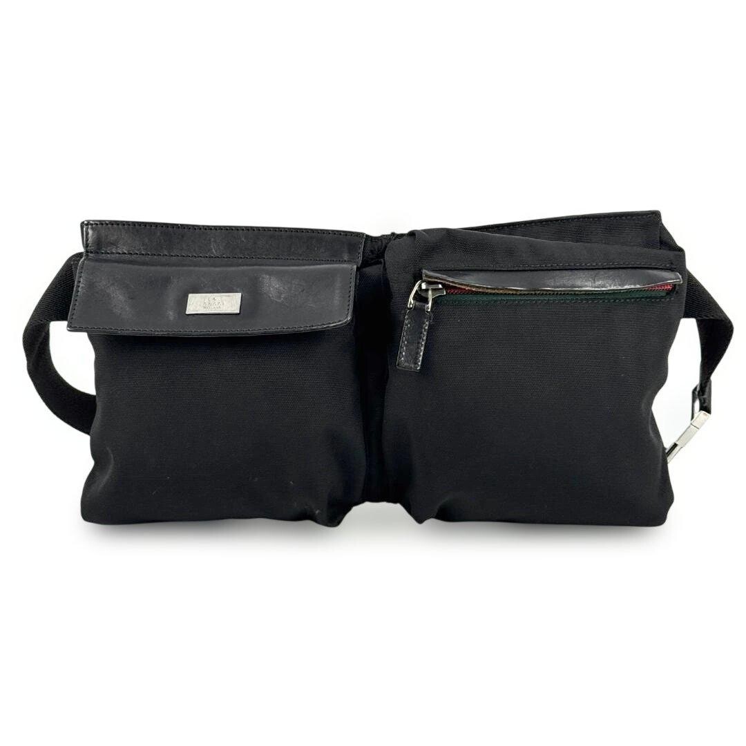 GUCCI Bum Bag Nylon Web Stripe Black Vintage Authentic From Japan