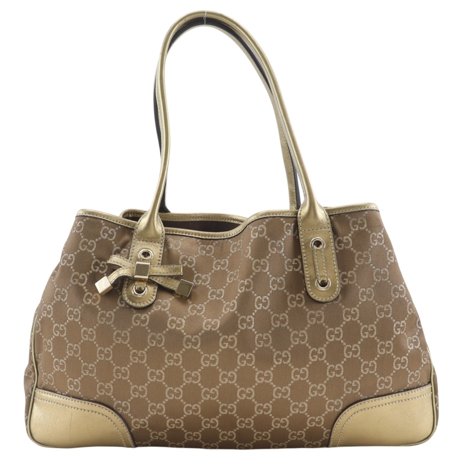 GUCCI Pretty Tote Bag 163805 ribbon gold GG canvas ribbon Women