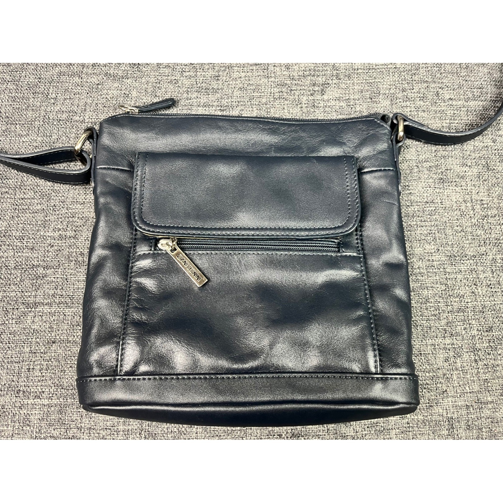 Giani Bernini Black Leather Crossbody Bag Organizer Messenger Shoulder Bag