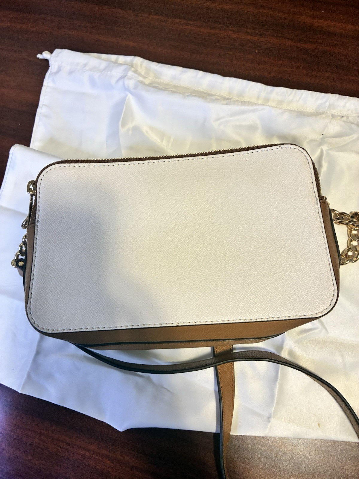 Michael Kors Colorblock Small Zip Crossbody Beige/White/Brown Gold Hardware