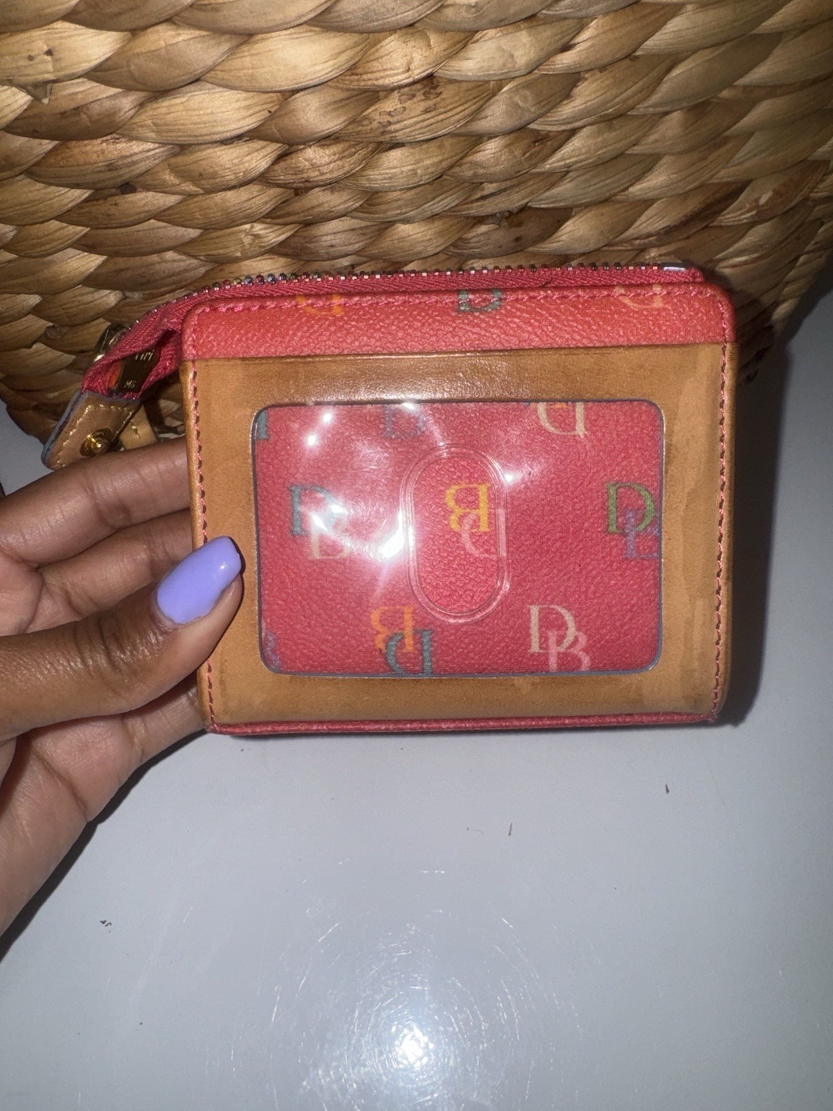 Dooney & Bourke Pink Multicolor DB Signature Tote Bag + Matching Zip Wallet Set