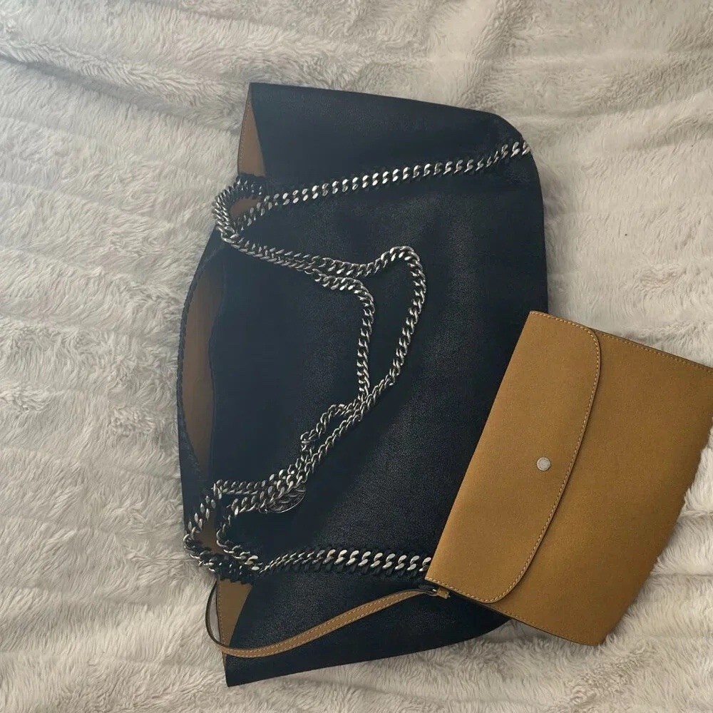 Stella McCartney Falabella Black Tote Bag Chain Strap Magnetic w/ Coin Purse