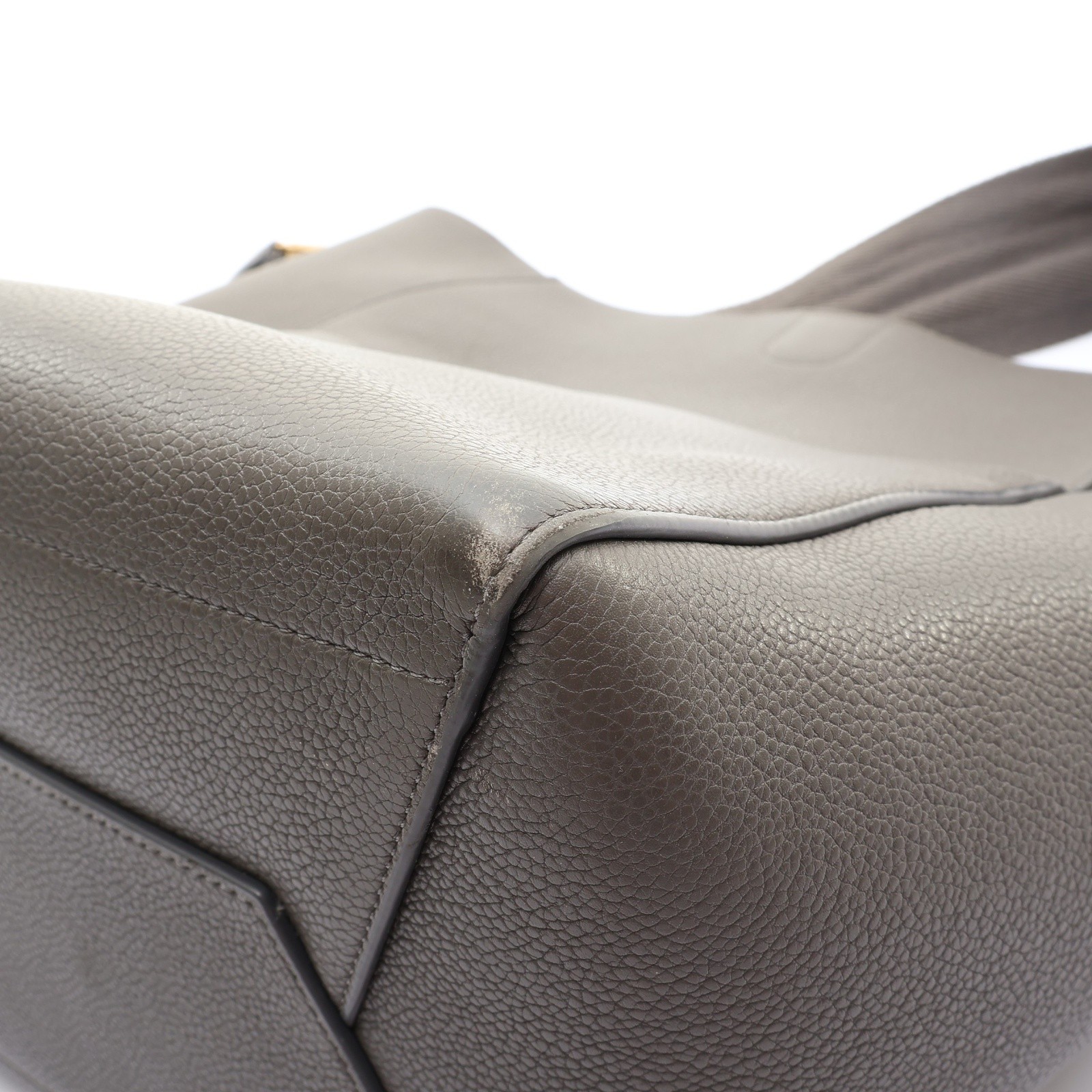 CELINE Sangle Bucket Shoulder Bag Grey Grained Calfskin Leather