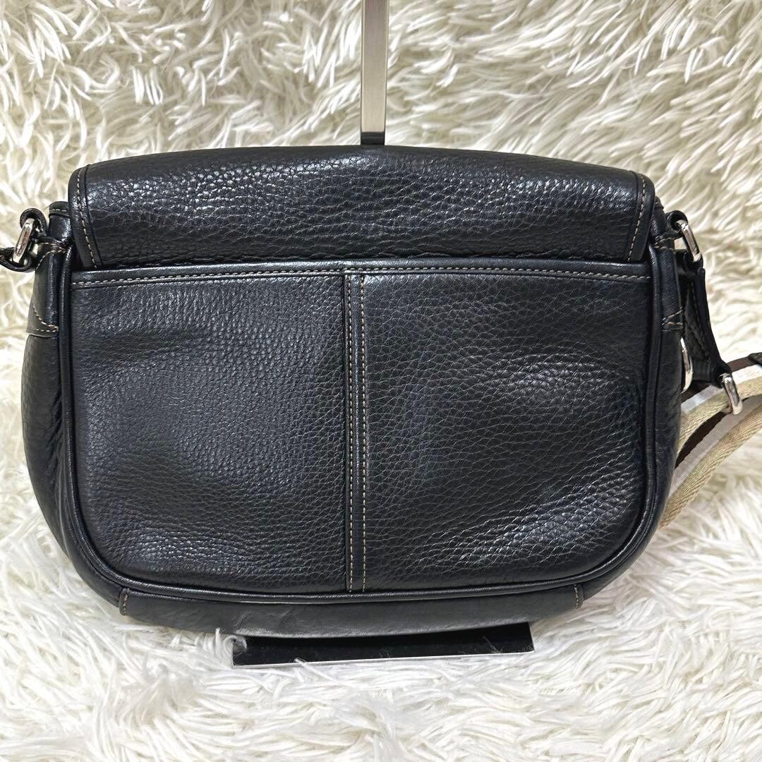 Authentic COACH Leather Shoulder Bag Black Blue 18cm x 22.5cm x 6cm Damaged Stra