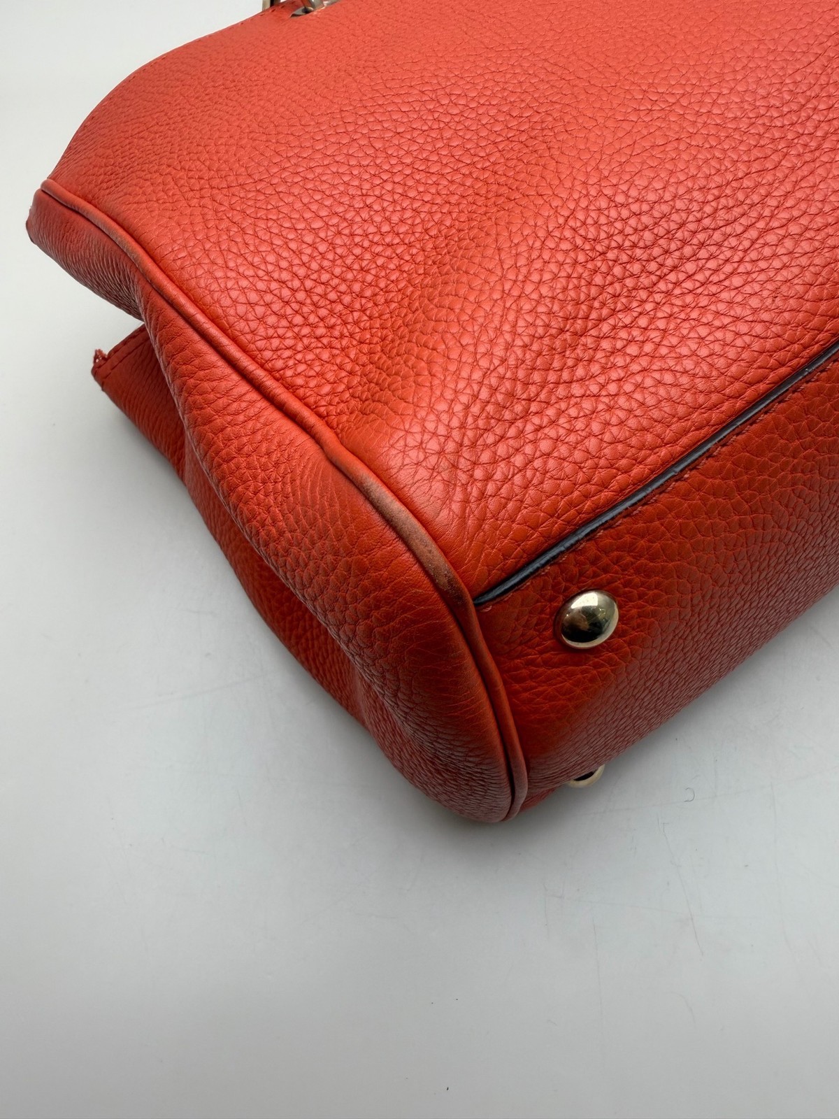 Gucci Bamboo Series Medium Orange Pebbled Cowhide Tote Handbag US Ship