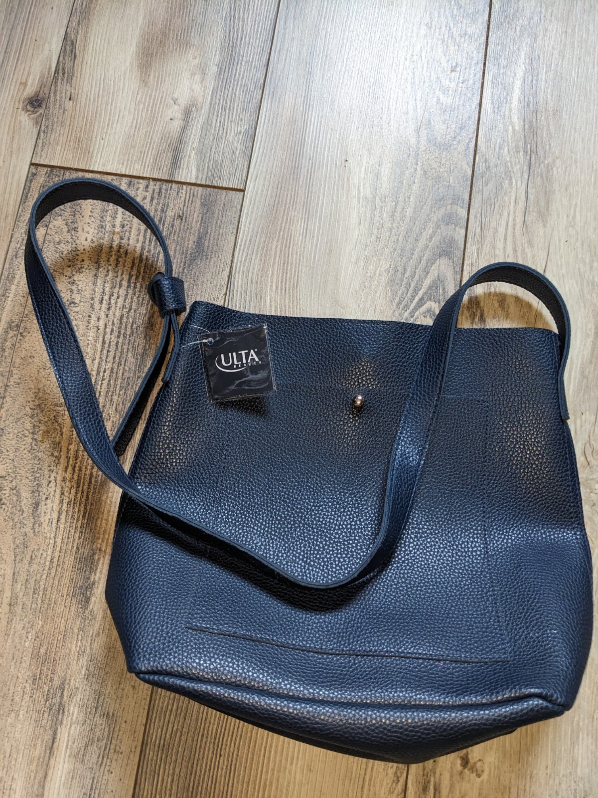 Ulta Beauty Dark Navy Blue Tote Bag Faux Leather Carry Sack Tote Purse 13” x 11”