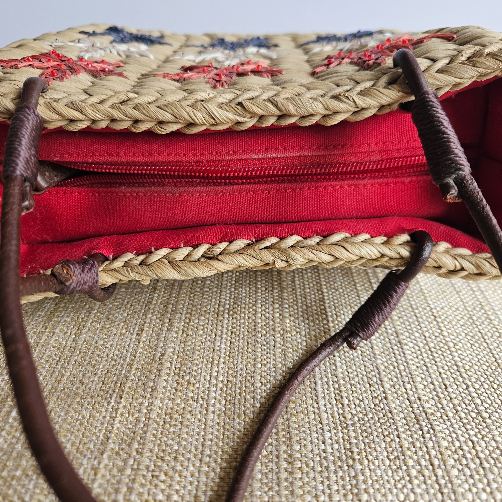 Sonoma Straw Handbag Red White Blue Stars Woven Patriotic Crossbody Purse
