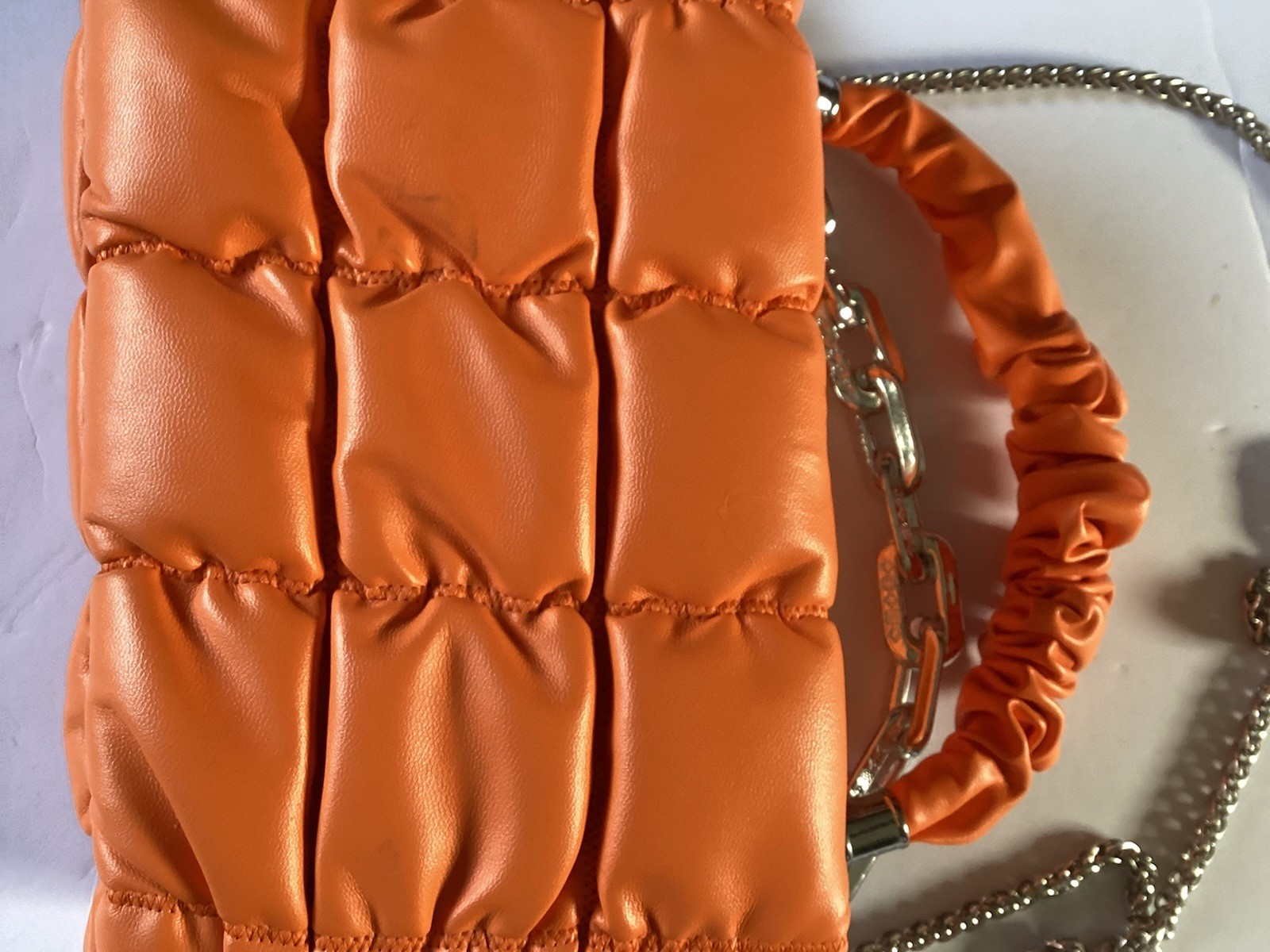 Brand New Orange Clutch Crossbody Puffy Shoulder High end Look