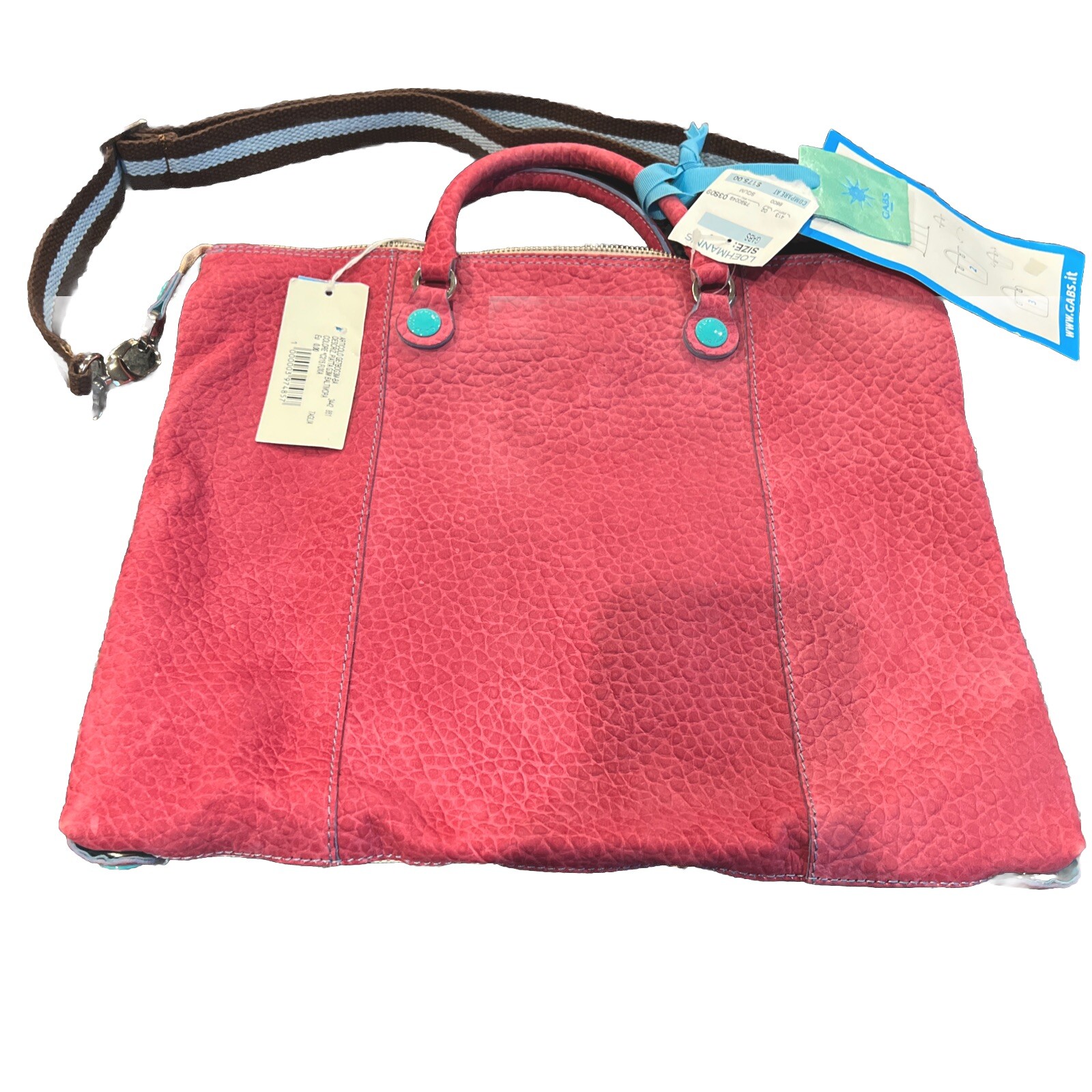 GABS Convertible Pebbled Leather Canvas Tote Handbag Crossbody Fuchsia Pink New
