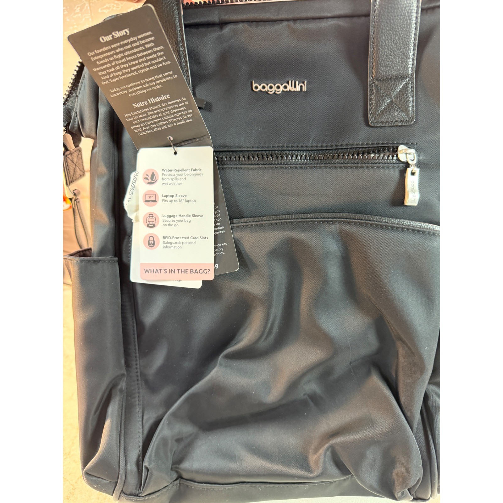 Baggallini Soho Backpack Black Water-Repellent Laptop Bag Travel 15″ NWT