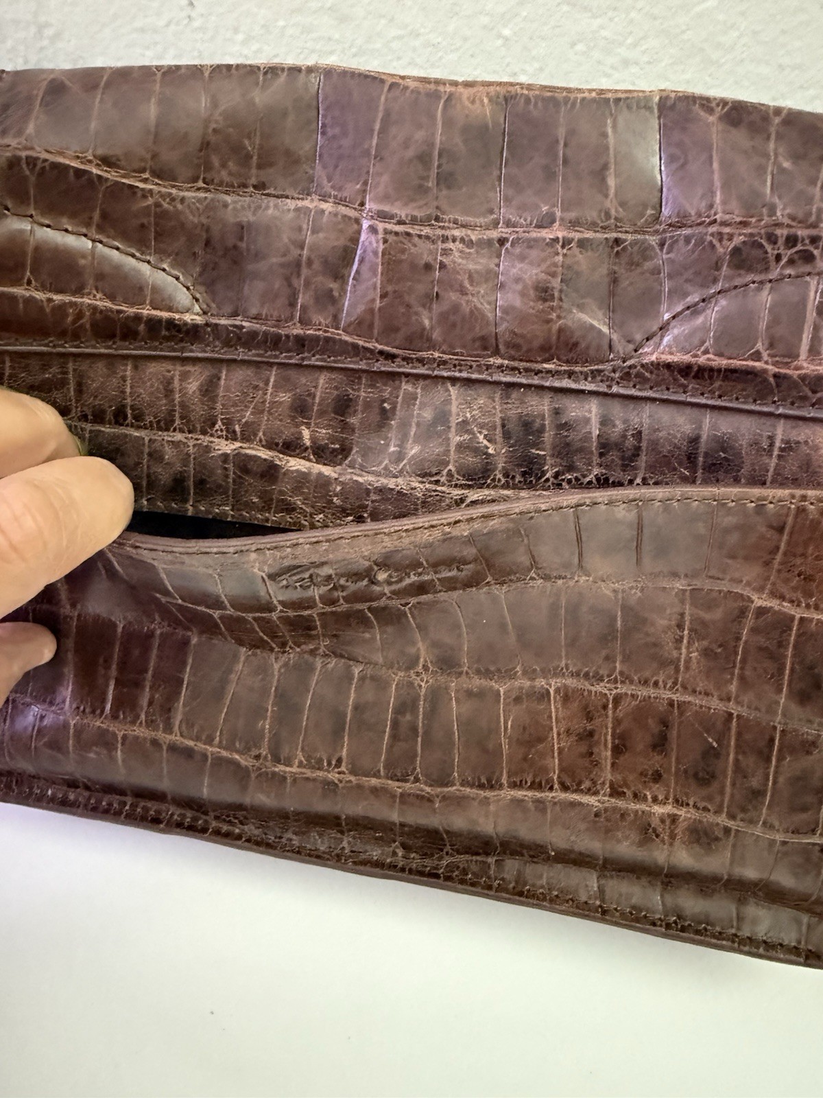 Brown Foley + Corinna Cocodrille Leather Vintage Crossbody Bag