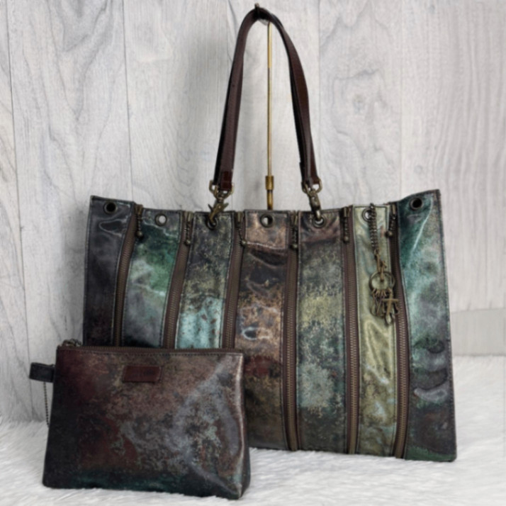 Jean-Paul GAULTIER Gaultier V Cyber Stripe Tote Bag Leather Used Authentic