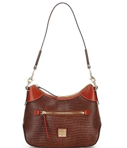 Dooney & Bourke Embossed Lizard Small Hobo Shoulder Bag Chestnut