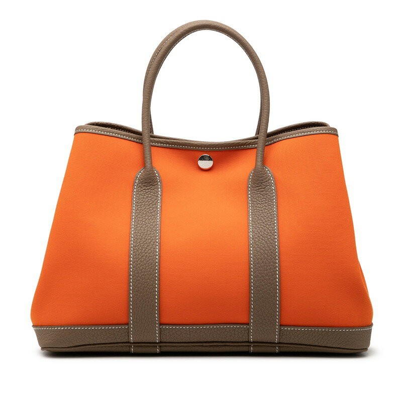 Hermes Garden Party TPM Tote Bag Handbag Orange Toile Officier Etoupe Leather 99