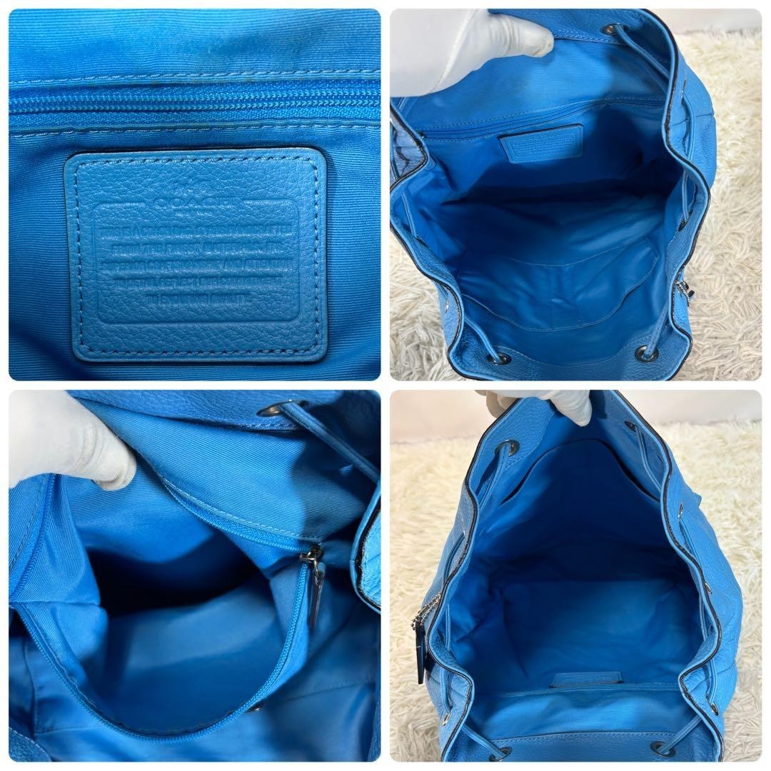 COACH Leather Backpack Turn Lock Pebbled Leather Blue From Japan