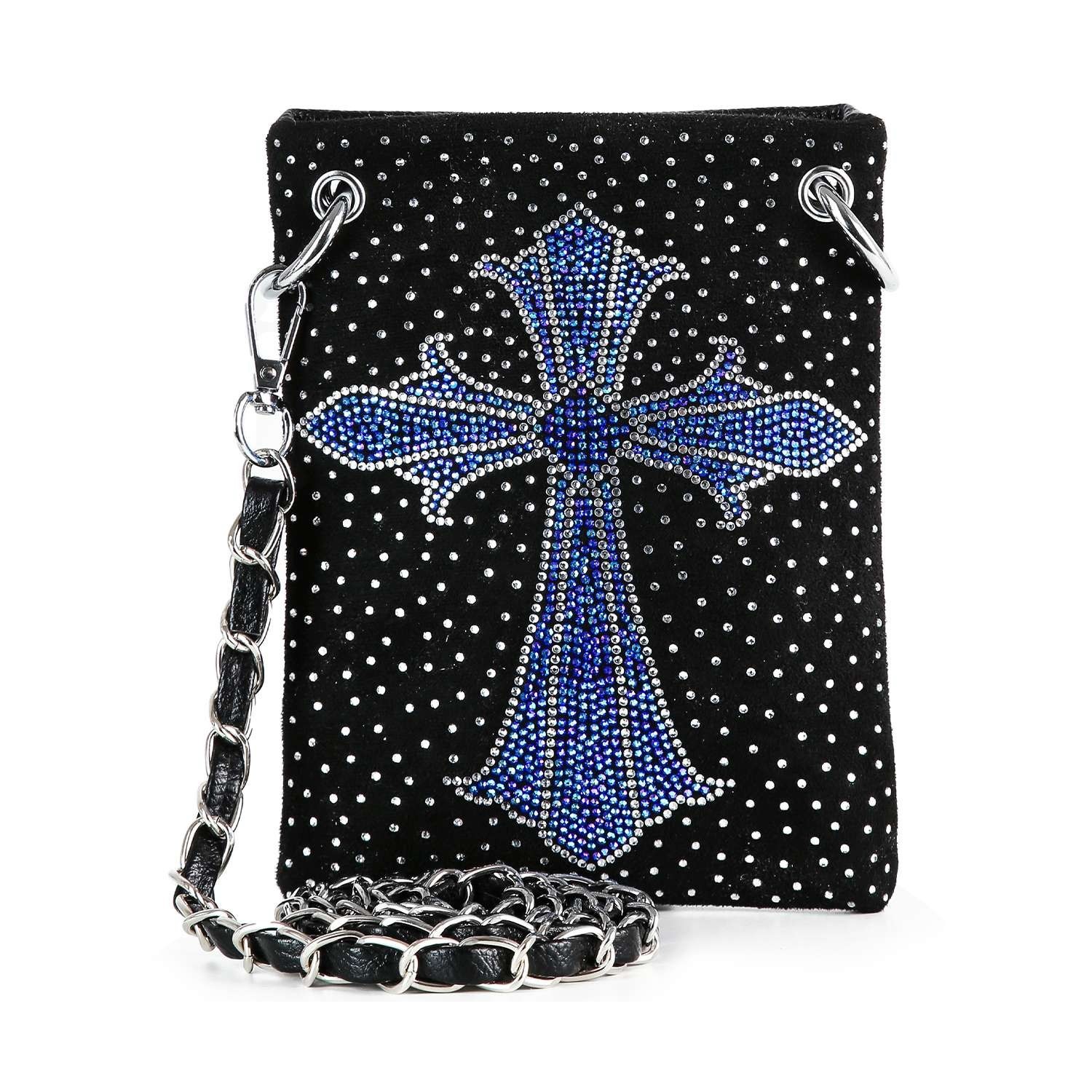 New Ultra PETITE Blue Rhinestone Cross shaped – Crossbody Sling, Free Shipping