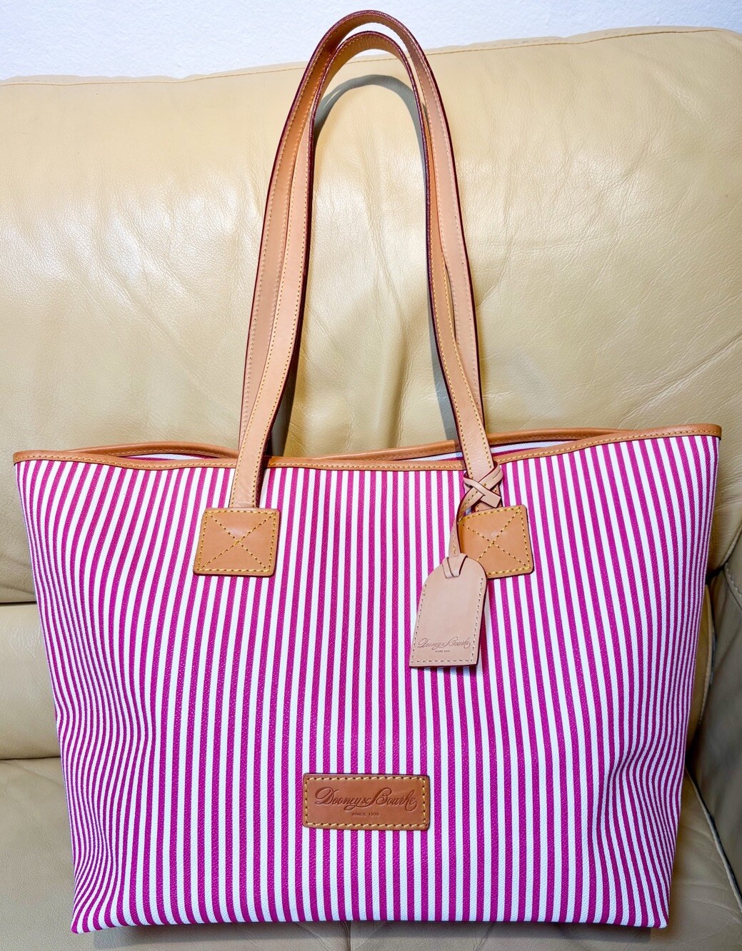 Dooney Bourke Seaview Fuchsia Pink Stripes Large Tote & Crossbody Bag Bundle Set