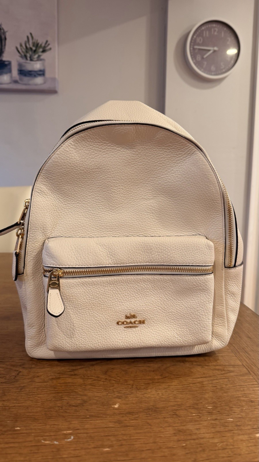 Coach Medium Pebbled Leather Backpack Chalk Ivory Gold Hardware NWT $378