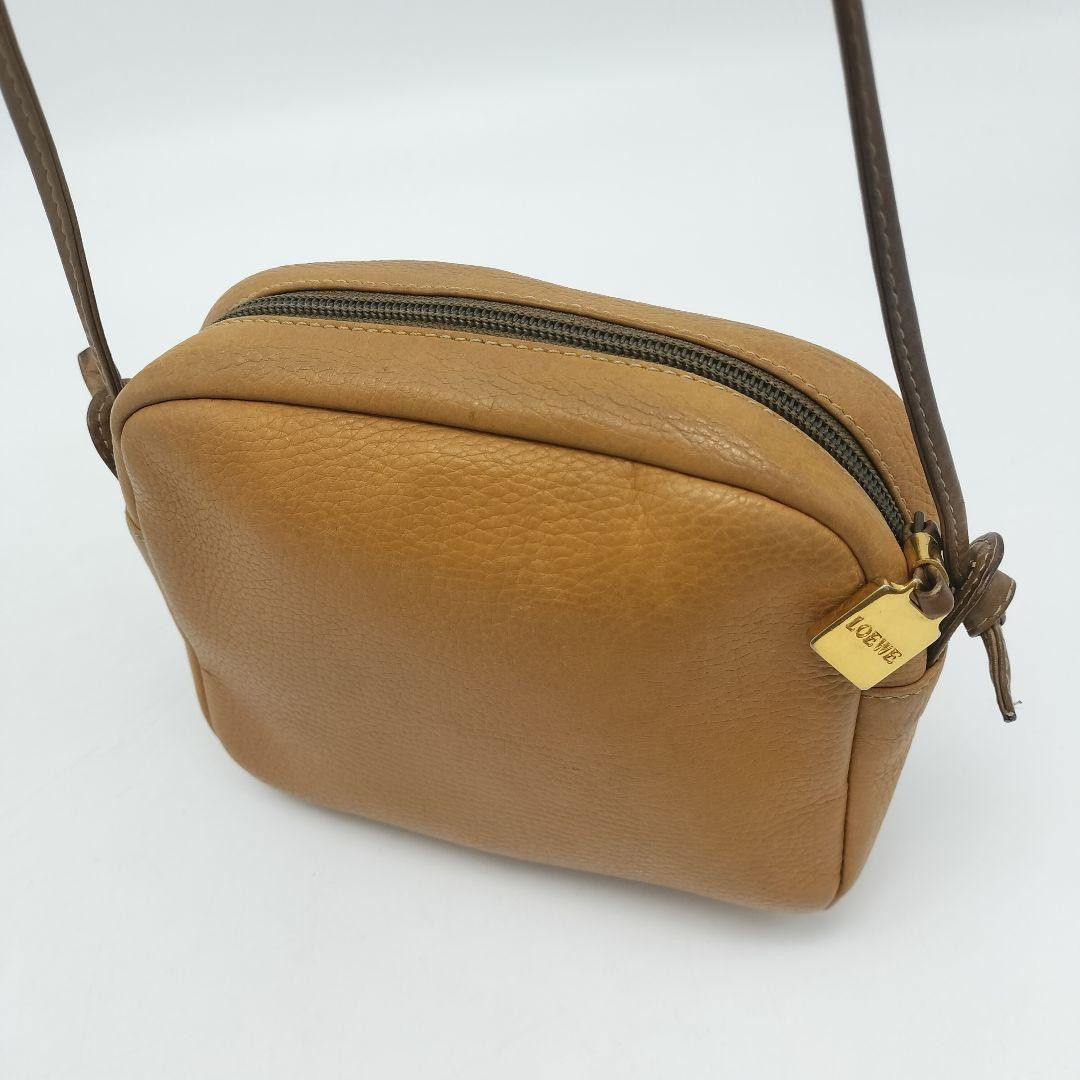 LOEWE Vintage All-Leather Brown Anagram Shoulder Bag Authentic 120cm Strap