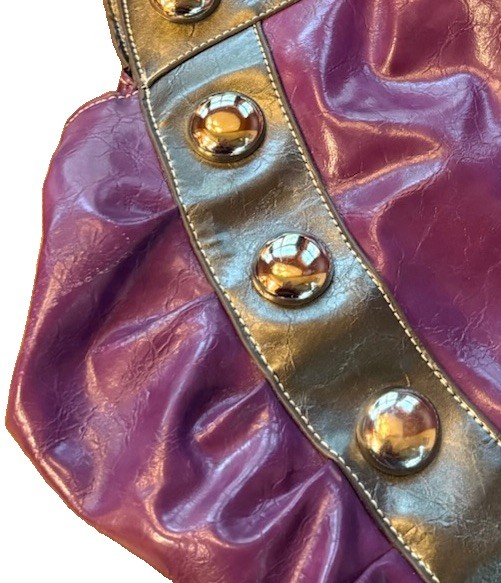 Purple Bag Shiny Patent Boho SoHo Shoulder Statement Purse Nice Stitching Y2K