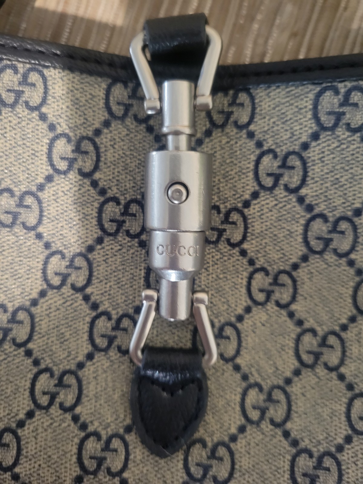 Gucci GG Monogram Shoulder Bag Top Handle Zip w/ Detachable Red/Blue Strap