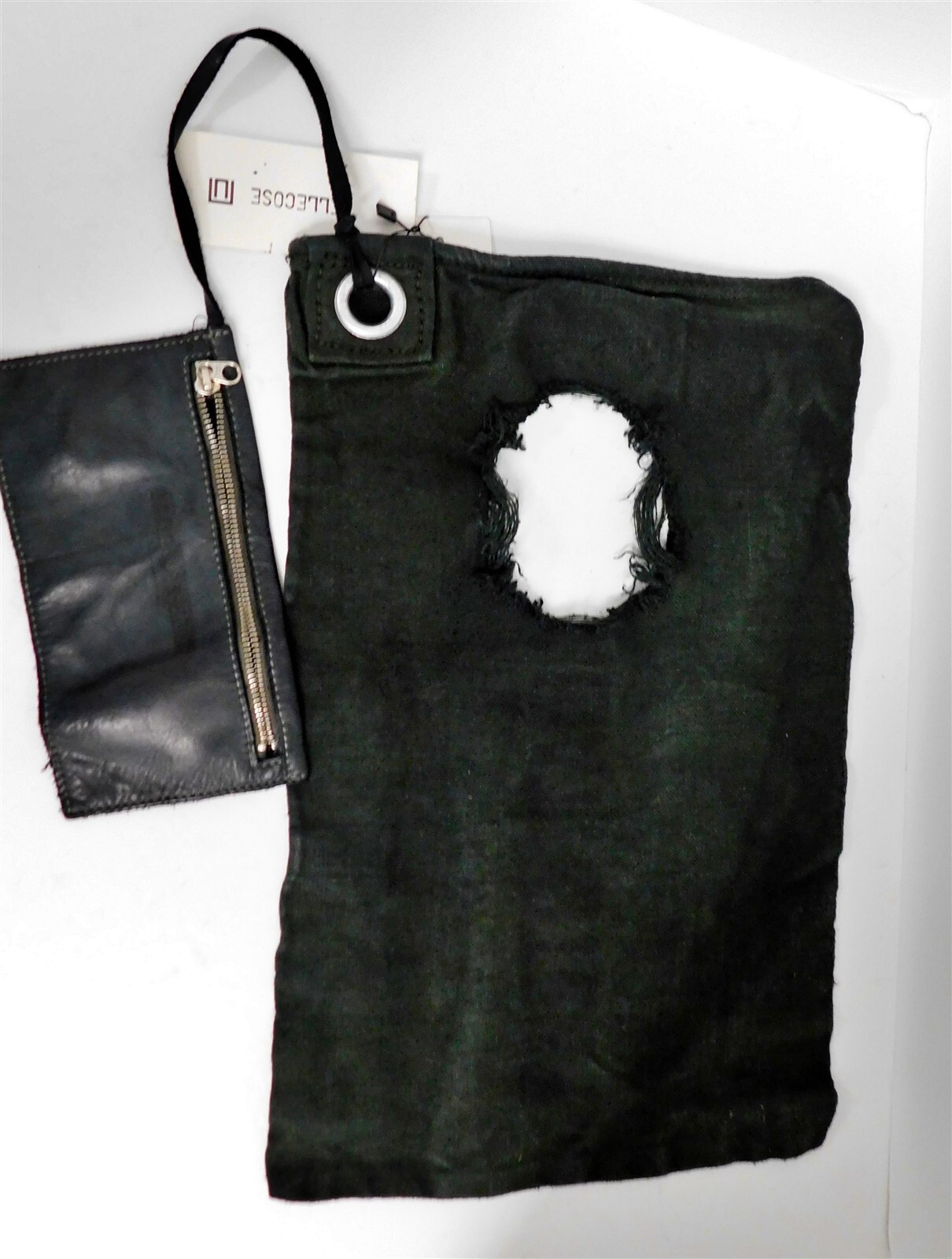 New Delle Cose Black Posta Shopper Canvas Tote with Leather Pouch Bag