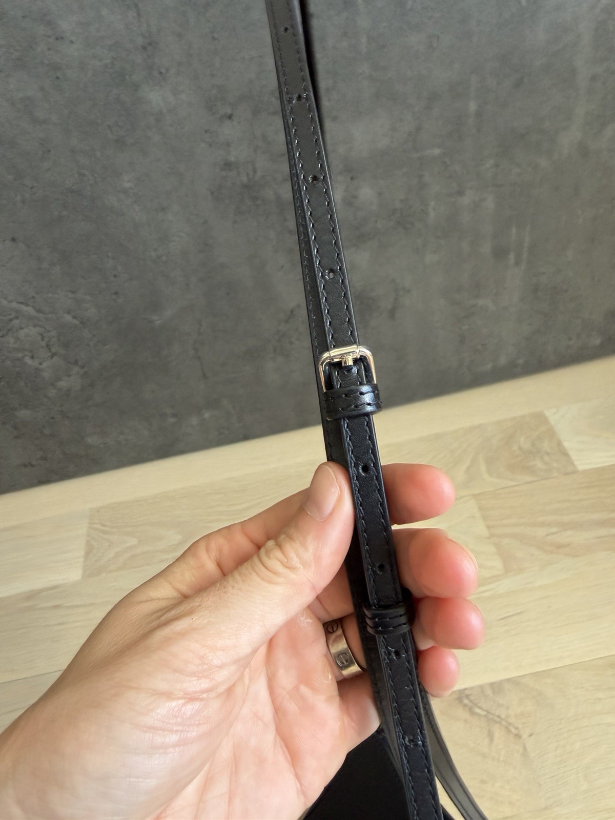 A.P.C. Black Leather Shoulder Bag with Adjustable Strap & Buckle Closure