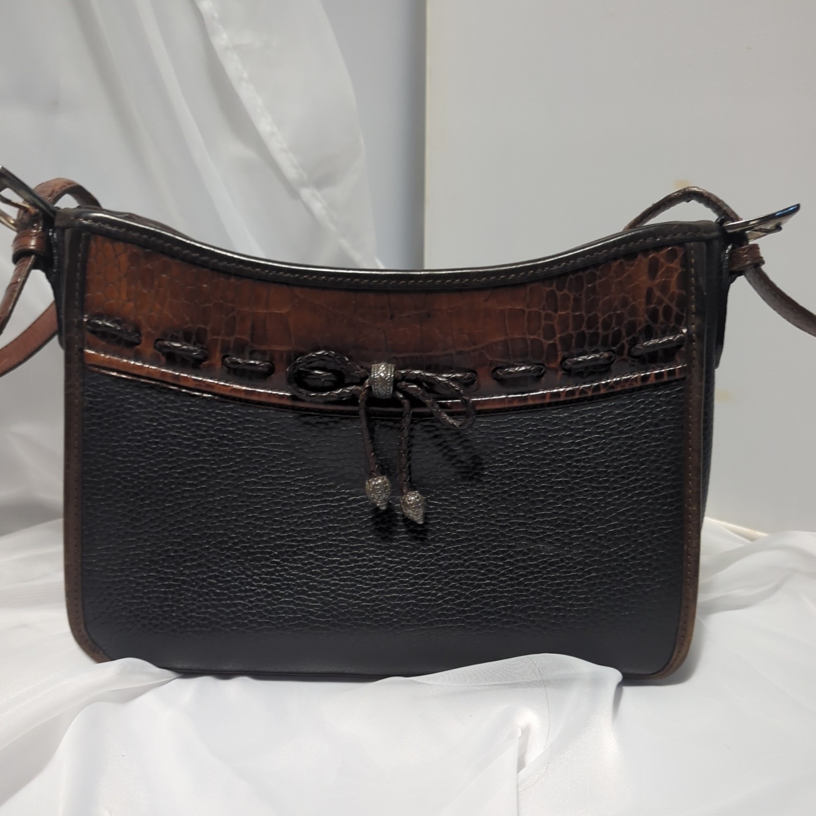 Vintage BRIGHTON – Black/Brown Croc Leather – Crossbody Purse Handbag