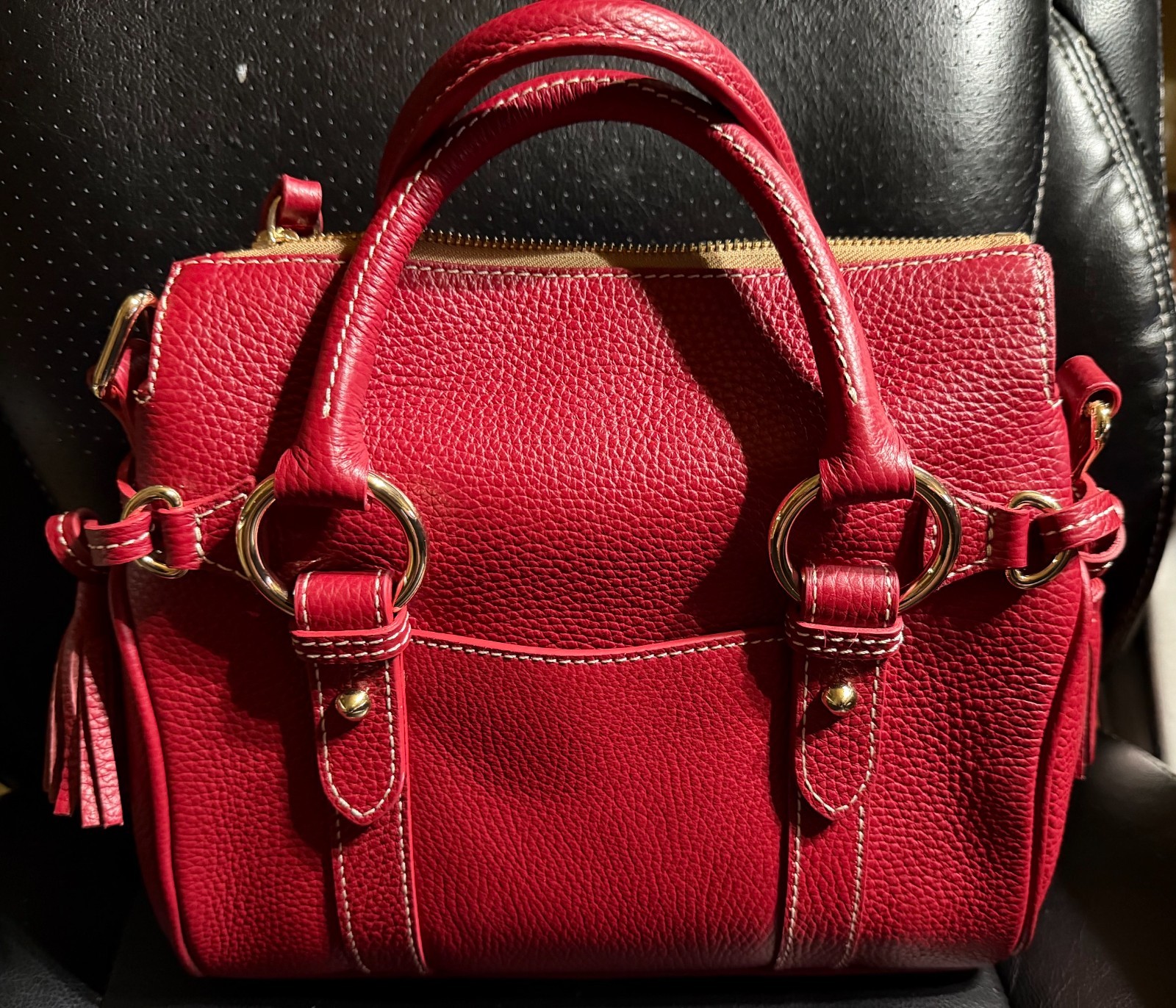 Dooney & Bourke Lucca Pebble Grain Leather Satchel with Pocket | Red | With Tags