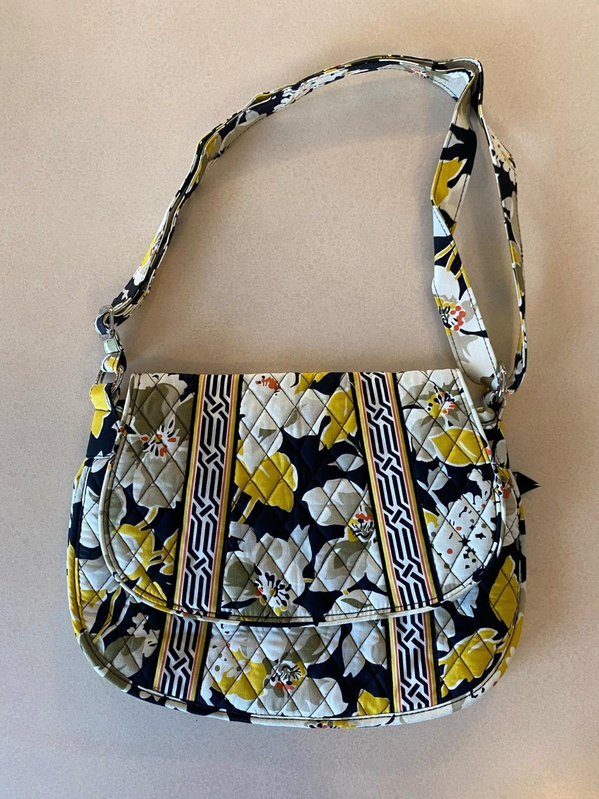 New NWOT Vera Bradley Dogwood Clare Crossbody Shoulder Bag Yellow Black Floral