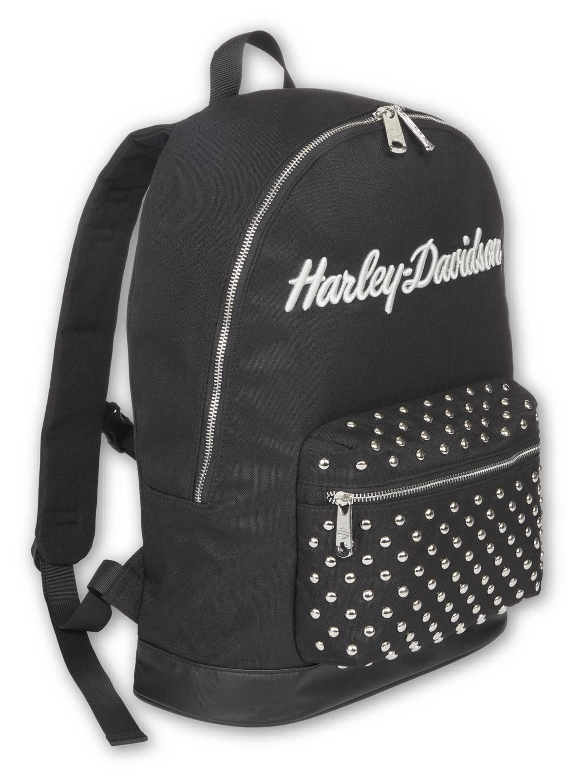 Harley-Davidson Women’s Classic Studded Backpack, 3D Embroidered Logo – Black