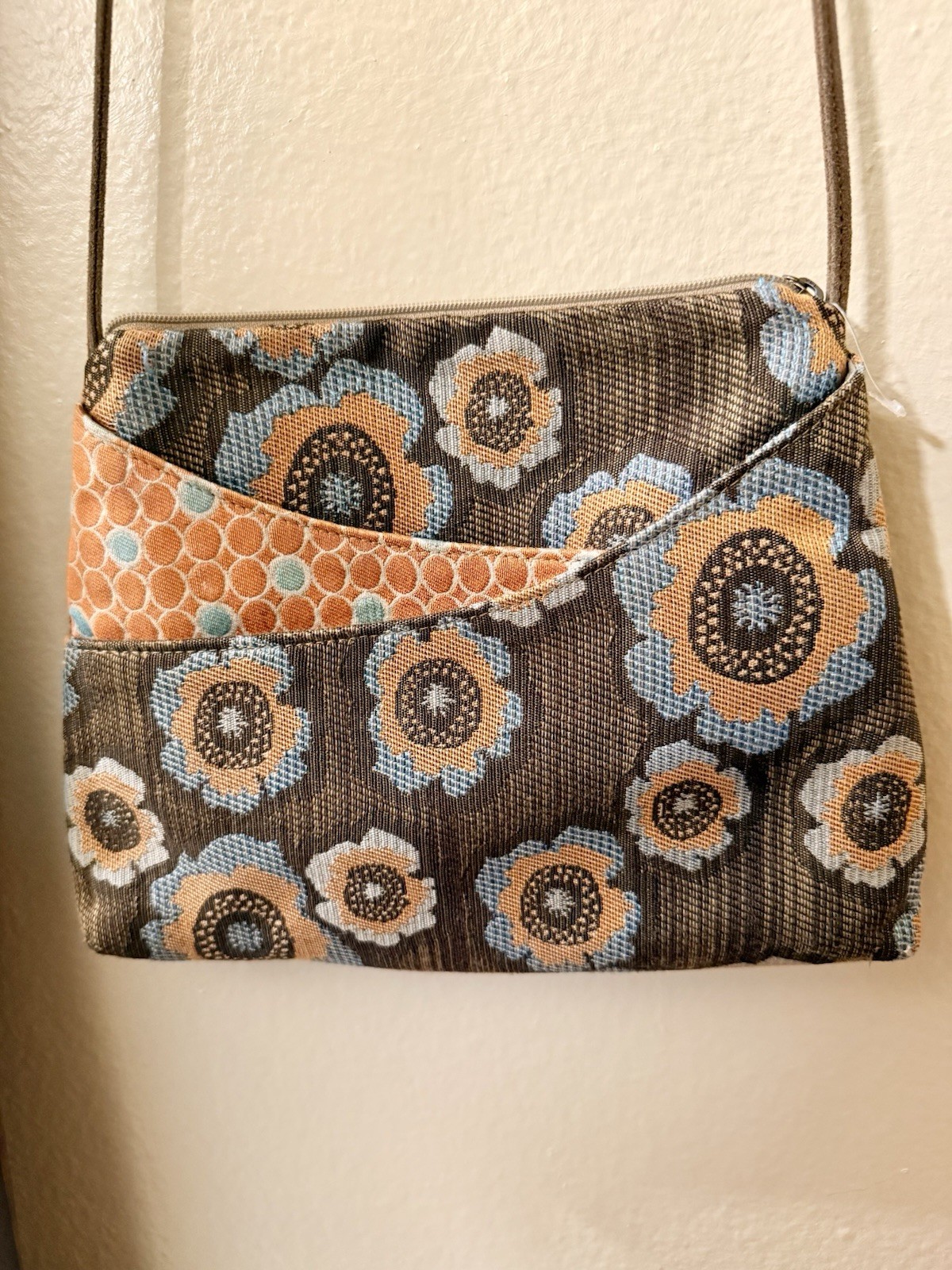 Maruca Design Sparrow Crossbody Bag – Retro Blue Orange Woven Floral Tapestry