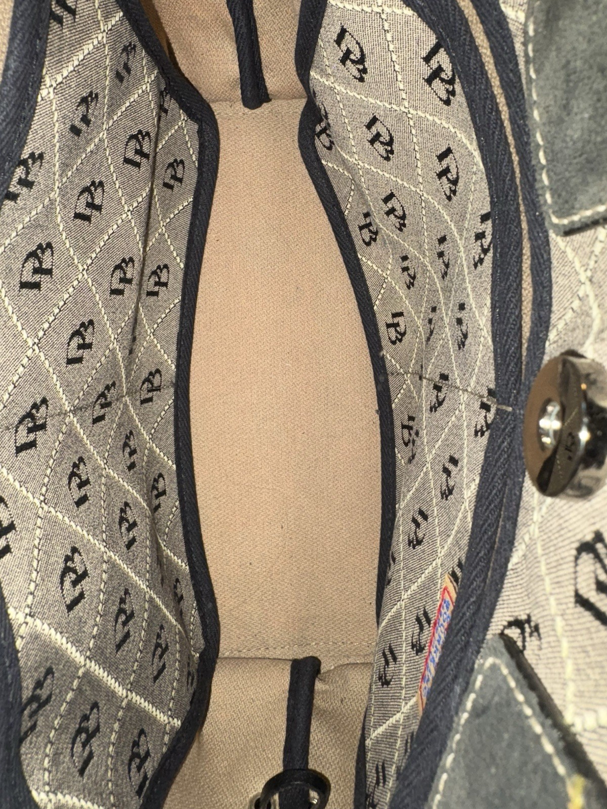 VINTAGE DOONEY AND BOURKE gray Black Monogram Handbag Canvas Leather 12x8x4.5”
