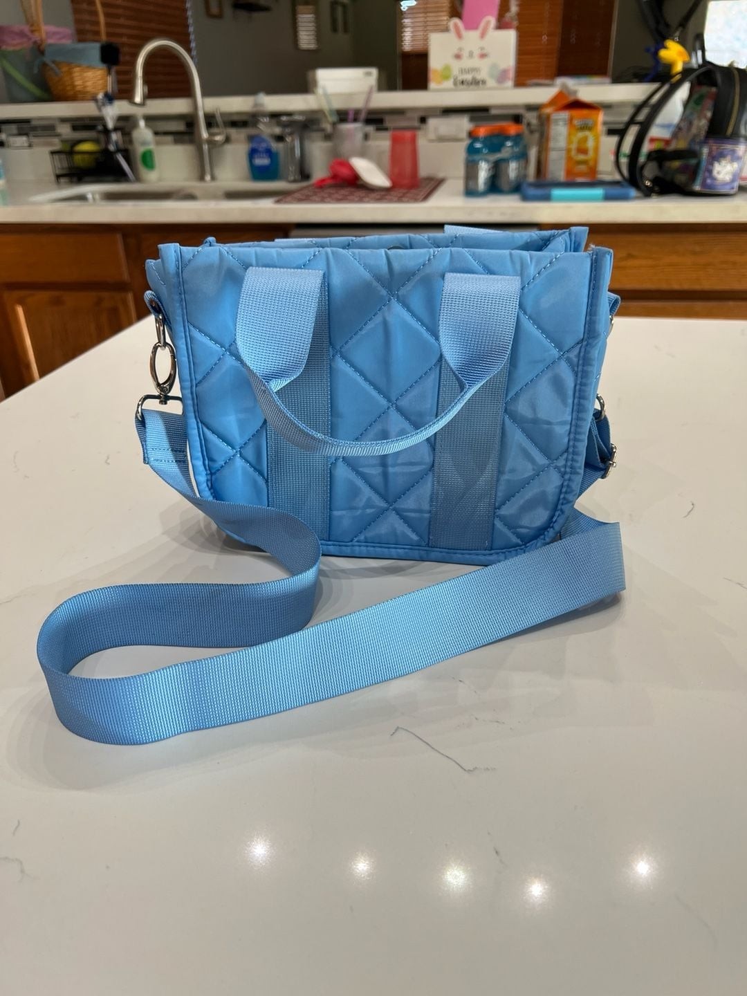 Art Class Light Blue Quilted Puffer Mini Tote Crossbody Bag