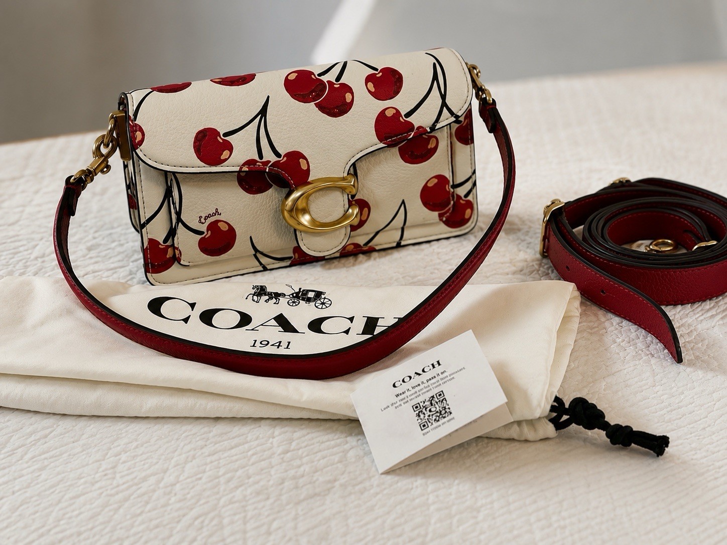 Coach Tabby 26 Cherry Print Leather Shoulder Crossbody Purse EUC Gold Hardware