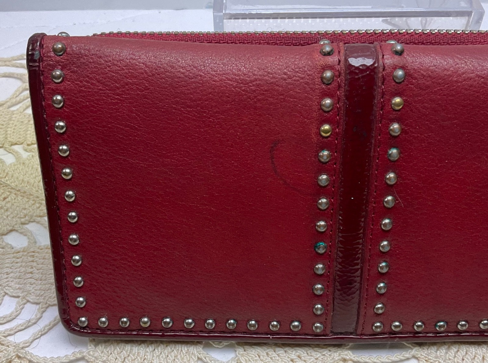 Brighton “Pretty Tough” Red Italien Pebbled Leather With SilverPlatedRound Studs